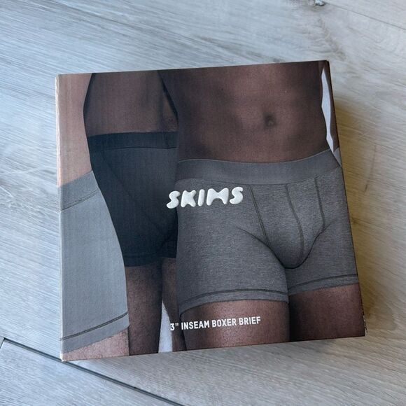 Skims Cotton 3” Inseam Boxer Brief Stone Heather Multi Medium NWT in packaging - Picture 5 of 8